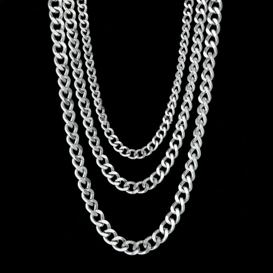 Picture of Stainless Steel Curb Link Chain Necklace For DIY Jewelry Making Silver Tone Plating 40cm(15 6/8") long, Chain Size: 3mm, 1 Piece