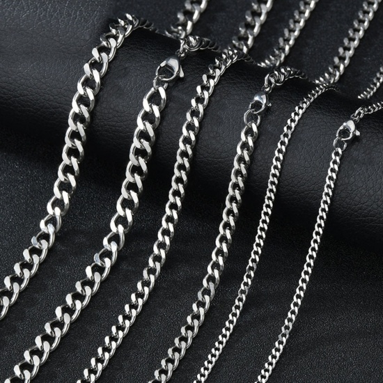 Bild von Edelstahl Panzerkette Kette Halskette Silberfarbe Plattiert 40cm lang, Kettengröße: 3mm, 1 Strang