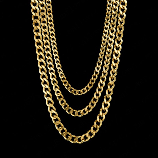 Picture of Stainless Steel Curb Link Chain Necklace For DIY Jewelry Making 18K Gold Color Plating 40cm(15 6/8") long, Chain Size: 3mm, 1 Piece