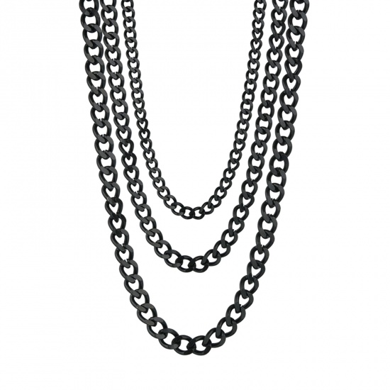 Picture of Stainless Steel Curb Link Chain Necklace For DIY Jewelry Making Black Plating 40cm(15 6/8") long, Chain Size: 3mm, 1 Piece
