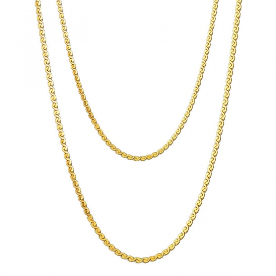 Image de Stainless Steel Necklace S-shape Gold Plated 40cm(15 6/8") long, Chain Size: 1.5mm, 1 Piece