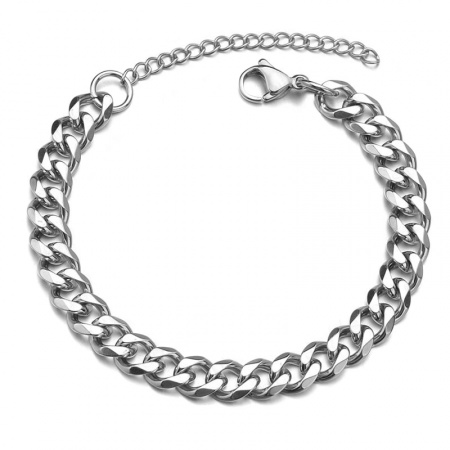 Picture of Wholesale Stainless Steel Cuban Link Chain Bracelets, Silver Tone Unisex Stylish Minimalist Gift Jewelry Supply, 18cm(7.1") long, 1 Piece