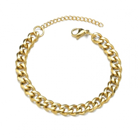 Immagine di Acciaio Inossidabile Catena a Maglia Cubana Braccialetti All'Ingrosso, Placcato Oro 18K Unisex Elegante Minimalista Regalo Fornitura di Gioielli, 18cm Lunghezza, 1 Pz