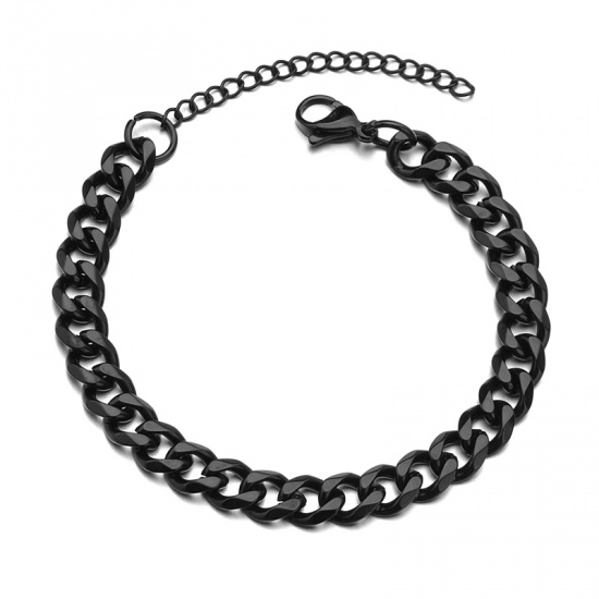 Picture of Stainless Steel Curb Link Chain Bracelets Black 18cm(7 1/8") long, 3mm, 1 Piece