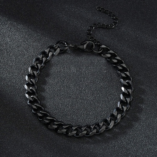 Image de Bracelets Chaîne Maille Cheval en Acier Inoxydable Noir 18cm long, 3mm, 1 Pièce