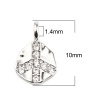 Bild von Messing Religiös Charms Unregelmäßig Echt Platin plattiert Friedensymbol Micro Pave Transparent Strass 10mm x 7mm, 2 Stück