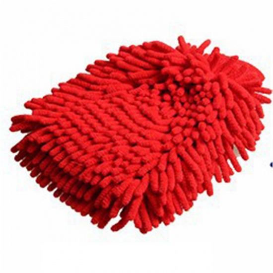 Immagine di Chenille Velvet Double Sided Cleaning Gloves Red 23cm x 8cm, 1 Piece