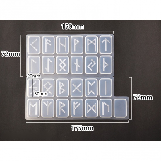 Immagine di Silicone Resin Mold For Jewelry Making Rectangle Rune Energy Symbol White 17.5cm x 7.2cm, 1 Set ( 2 PCs/Set)