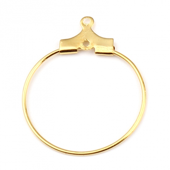 Iron Based Alloy Hoop Earrings Findings Circle Ring Gold Plated 25mm x 20mm, Post/ Wire Size: (21 gauge), 50 PCs の画像