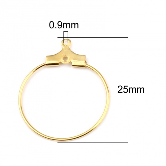 Iron Based Alloy Hoop Earrings Findings Circle Ring Gold Plated 25mm x 20mm, Post/ Wire Size: (21 gauge), 50 PCs の画像