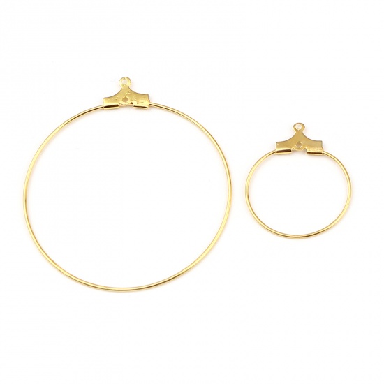Picture of Iron Based Alloy Hoop Earrings Findings Circle Ring Gold Plated 25mm x 20mm, Post/ Wire Size: (21 gauge), 50 PCs