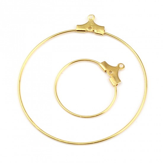 Picture of Iron Based Alloy Hoop Earrings Findings Circle Ring Gold Plated 25mm x 20mm, Post/ Wire Size: (21 gauge), 50 PCs