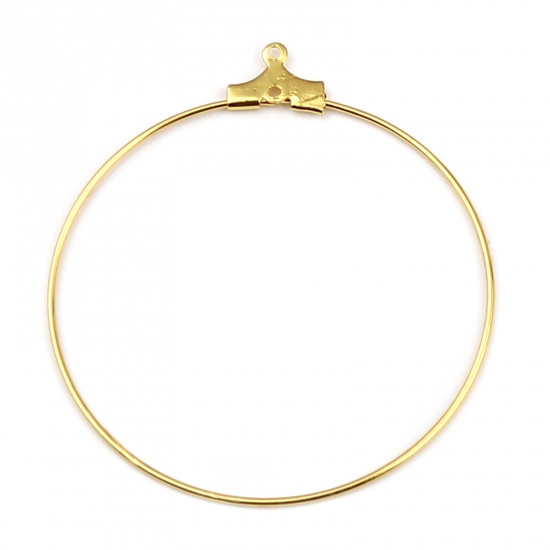 Iron Based Alloy Hoop Earrings Findings Circle Ring Gold Plated 45mm x 40mm, Post/ Wire Size: (21 gauge), 30 PCs の画像