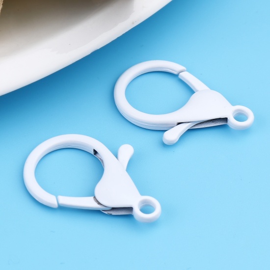 Picture of Iron Based Alloy Enamel Lobster Clasp Findings White 35mm x 23mm, 10 PCs