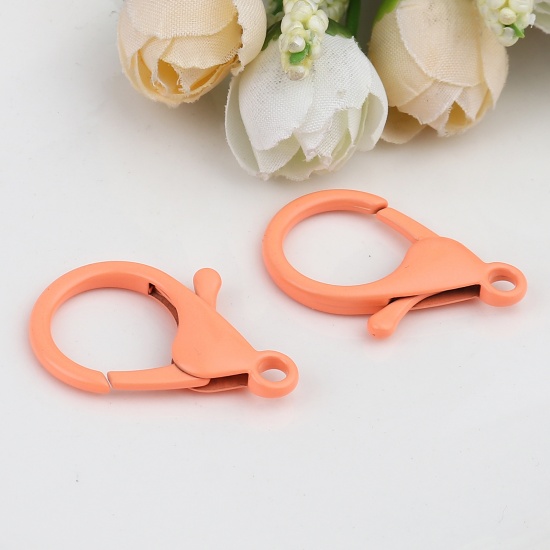 Picture of Iron Based Alloy Enamel Lobster Clasp Findings Orange 35mm x 23mm, 10 PCs