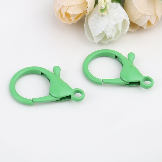 Picture of Iron Based Alloy Enamel Lobster Clasp Findings Green 35mm x 23mm, 10 PCs