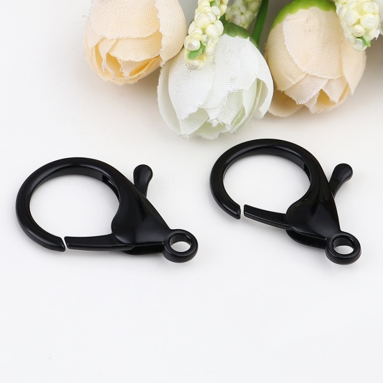 Picture of Iron Based Alloy Enamel Lobster Clasp Findings Black 35mm x 23mm, 10 PCs