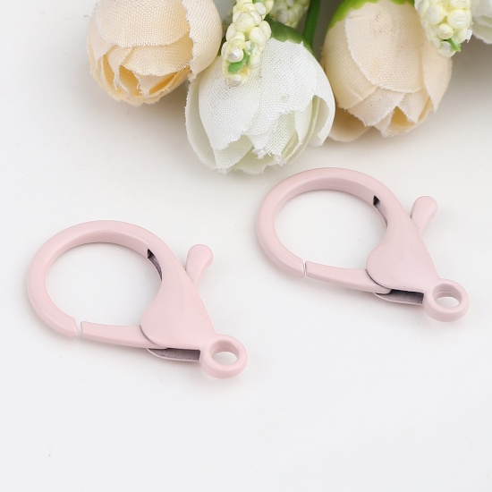 Picture of Iron Based Alloy Enamel Lobster Clasp Findings Light Pink 35mm x 23mm, 10 PCs