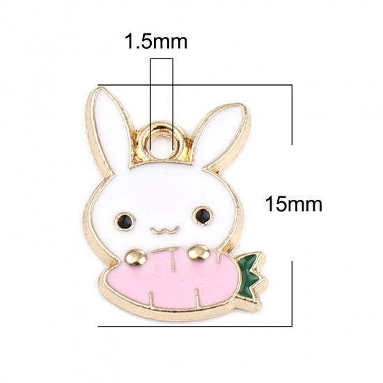 Picture of Zinc Based Alloy Charms Carrot Gold Plated White & Pink Rabbit Enamel 15mm x 11mm, 20 PCs