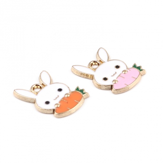 Picture of Zinc Based Alloy Charms Carrot Gold Plated White & Orange Rabbit Enamel 15mm x 11mm, 20 PCs
