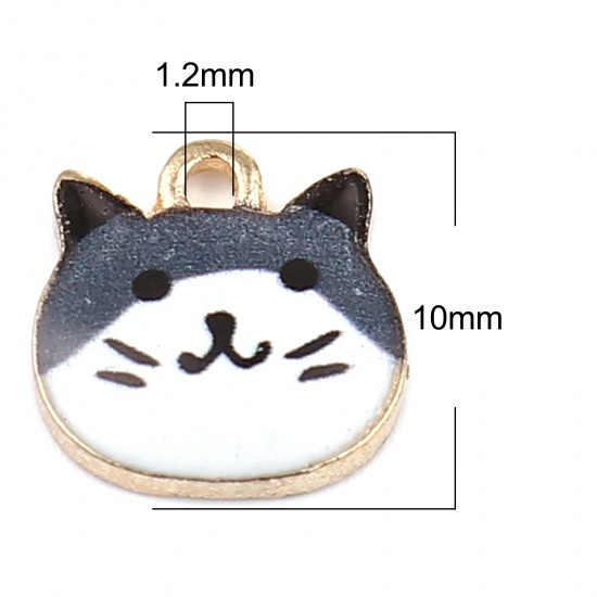 Picture of Zinc Based Alloy Charms Cat Animal Gold Plated Gray Enamel 10mm x 10mm, 10 PCs