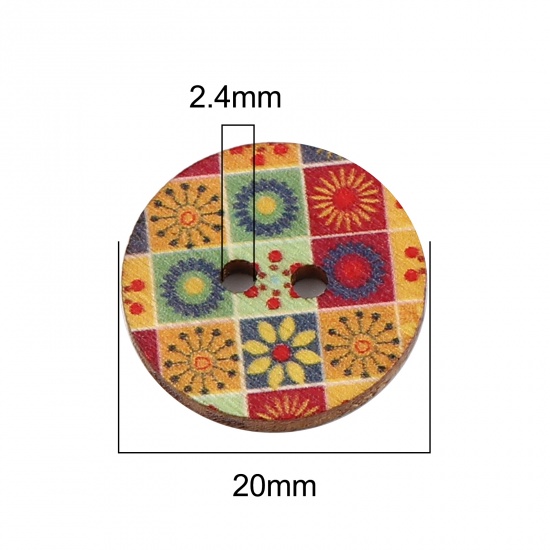 Immagine di Wood Buddhism Mandala Sewing Buttons Scrapbooking Two Holes Round Multicolor Grid Checker 20mm Dia., 100 PCs
