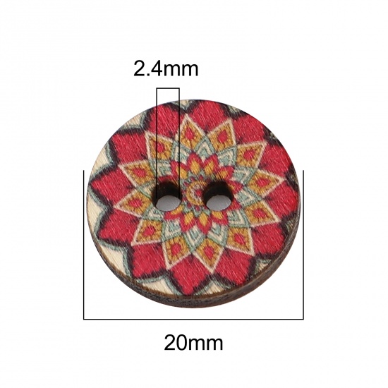 Immagine di Wood Buddhism Mandala Sewing Buttons Scrapbooking Two Holes Round Fuchsia Flower 20mm Dia., 100 PCs