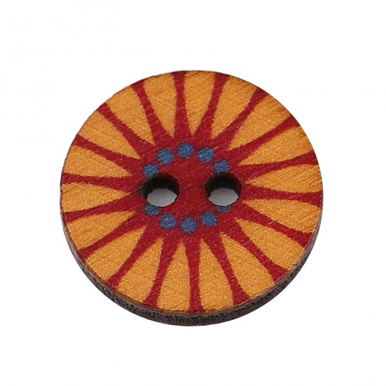 Immagine di Wood Buddhism Mandala Sewing Buttons Scrapbooking Two Holes Round Orange Flower 20mm Dia., 100 PCs