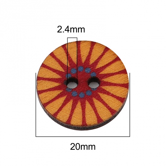 Picture of Wood Buddhism Mandala Sewing Buttons Scrapbooking Two Holes Round Orange Flower 20mm Dia., 100 PCs