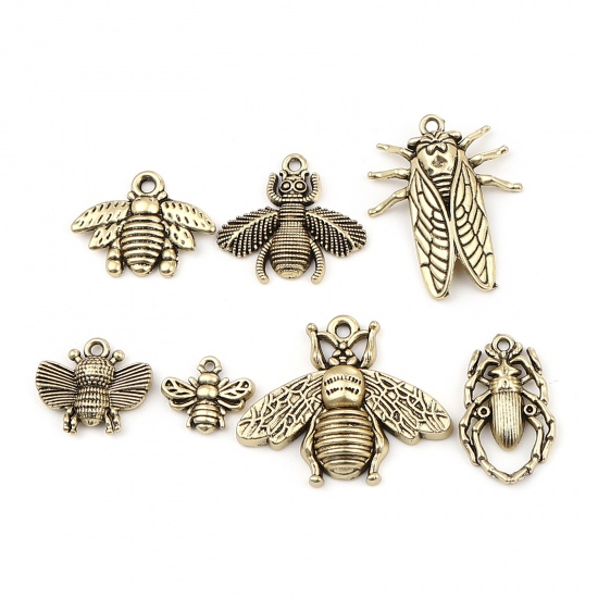 Picture of Zinc Based Alloy Insect Charms Cicada Gold Tone Antique Gold 28mm x 23mm, 10 PCs