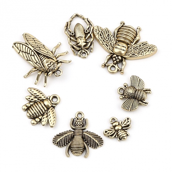 Picture of Zinc Based Alloy Insect Charms Bee Animal Gold Tone Antique Gold 21mm x 16mm, 10 PCs