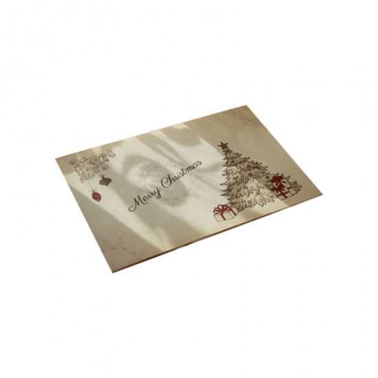 Immagine di Carta Busta Rettangolo Beige Albero di Natale Lunghezza: 16cm, Larghezza: 11cm, 5 Pz