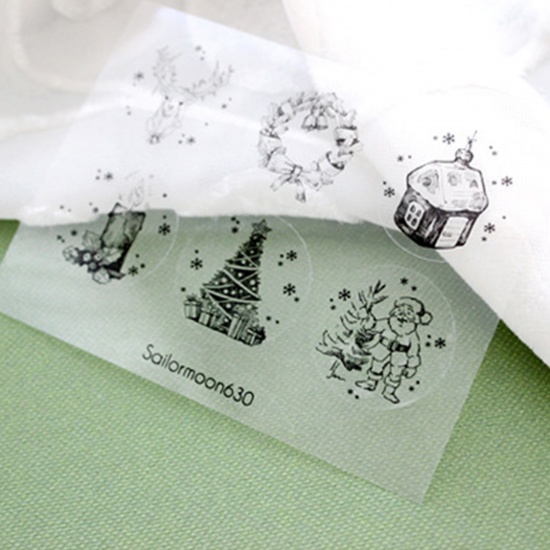 Picture of PVC Seals Stickers Labels Christmas Santa Claus Black Tree Pattern 9cm x 6.5cm, 5 Sets (Approx 12 PCs/Set)