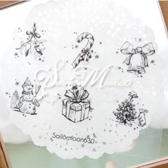 Picture of PVC Seals Stickers Labels Christmas Santa Claus Black Tree Pattern 9cm x 6.5cm, 5 Sets (Approx 12 PCs/Set)