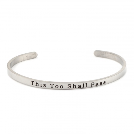 304 Stainless Steel Open Cuff Bangles Bracelets Silver Tone Message " This Too Shall Pass " 17cm(6 6/8") long, 1 Piece