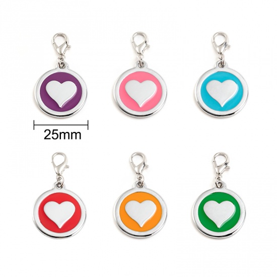 Picture of Zinc Based Alloy Pet Memorial Charms Round Silver Tone Red Heart Enamel 25mm, 2 PCs