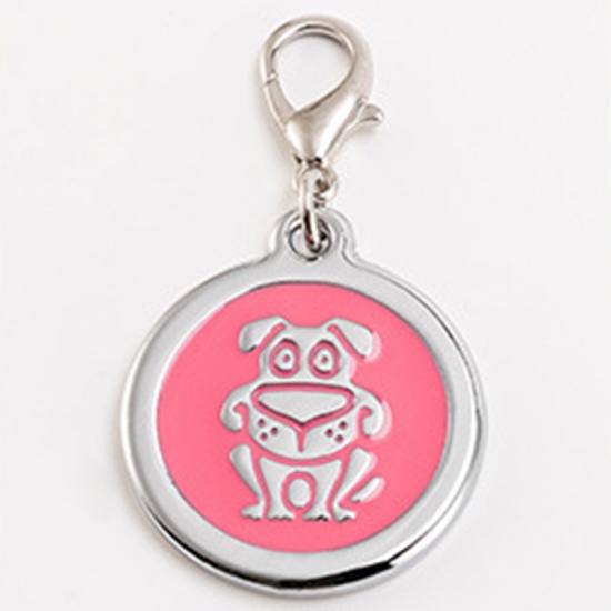 Picture of Zinc Based Alloy Pet Memorial Charms Round Silver Tone Pink Dog Enamel 25mm, 2 PCs