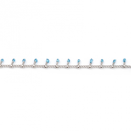 Image de Chaîne Maille Cheval en Acier Inoxydable Ovale Argent Mat Bleu Brillant Paillettes 6mm , 1 M