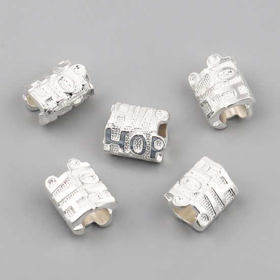 Immagine di Lega di Zinco Perline Argento Antico Cilindrico Lettere " HIP HOP " 14mm x 10mm, Foro:Circa 5.3mm, 30 Pz