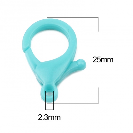 Изображение ABS Пластик Застежка когтя омара Сине-зеленые 25мм x 17мм, 30 ШТ