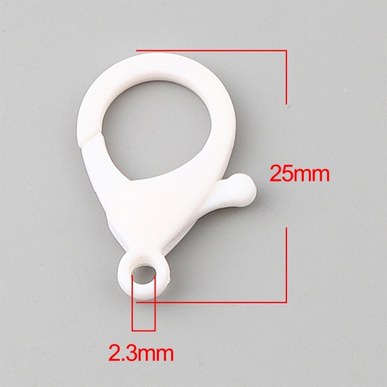 Picture of Plastic Lobster Clasp Findings White 25mm x 17mm, 30 PCs