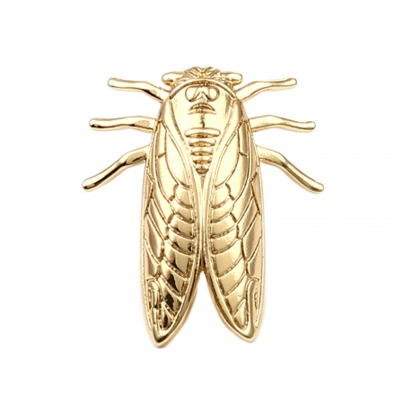 Brass Insect Ear Post Stud Earrings 18K Real Gold Plated Cicada W/ Loop 23mm x 19mm, 2 PCs