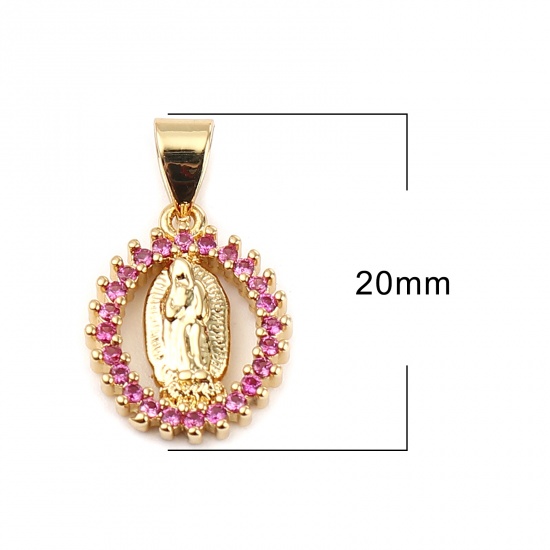 Picture of Brass Micro Pave Charms Gold Plated Oval Jesus At Random Rhinestone 20mm x 12mm, 1 Piece                                                                                                                                                                      