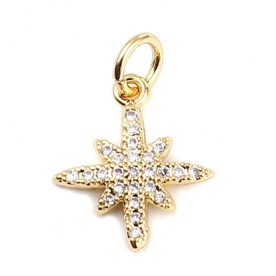 Imagen de Latón Galaxia Colgantes Charms Chapado en Oro Estrella Micro Pave Transparente Rhinestone 17mm x 12mm, 2 Unidades