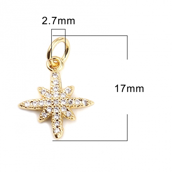 Imagen de Latón Galaxia Colgantes Charms Chapado en Oro Estrella Micro Pave Transparente Rhinestone 17mm x 12mm, 2 Unidades