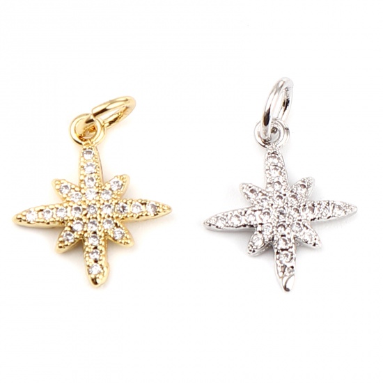 Imagen de Latón Galaxia Colgantes Charms Chapado en Oro Estrella Micro Pave Transparente Rhinestone 17mm x 12mm, 2 Unidades