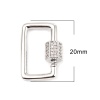 銅 ネジクラスプネックレスブレスレットパーツ 長方形 シルバートーン ネジ締めできる 透明ラインストーン 20mm x 14mm、 1 個 の画像