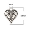 Picture of Zinc Based Alloy Tribal Jewelry Charms Heart Antique Silver Color Carved Pattern 28mm x 22mm, 20 PCs