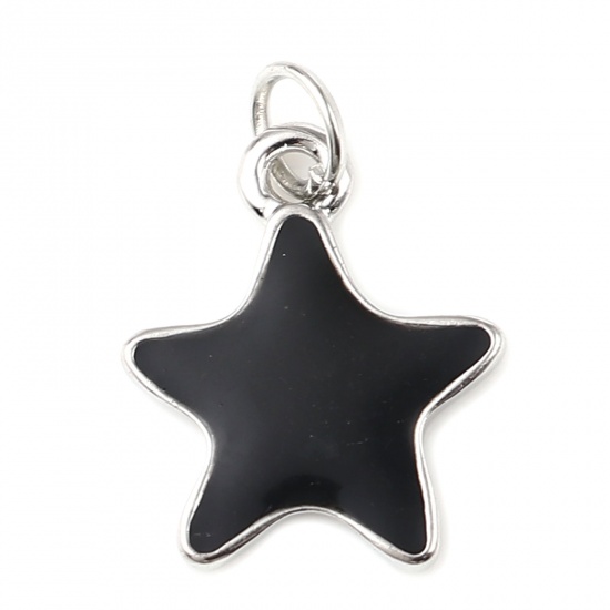 Picture of Zinc Based Alloy Galaxy Charms Star Silver Tone Black Enamel 20mm x 14mm, 10 PCs
