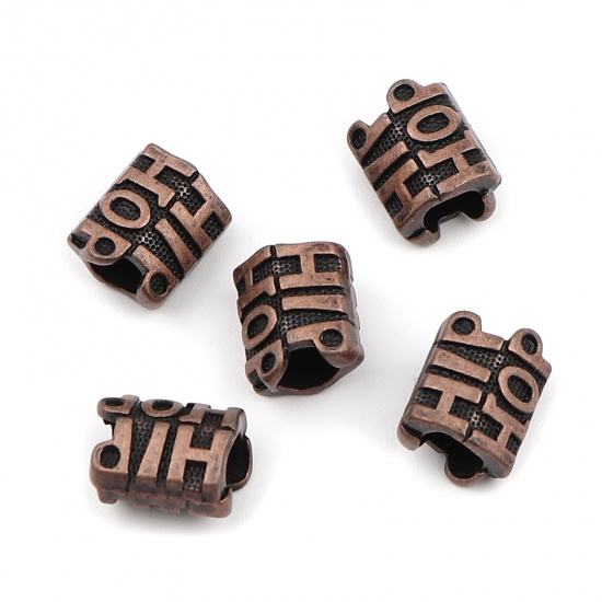 Immagine di Lega di Zinco Perline Ossido di Rame Cilindrico Lettere " HIP HOP " 14mm x 10mm, Foro:Circa 5.3mm, 30 Pz